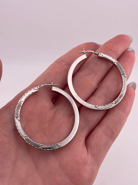 sterling silver 1 1/2" 'x' design square tube hoop earrings