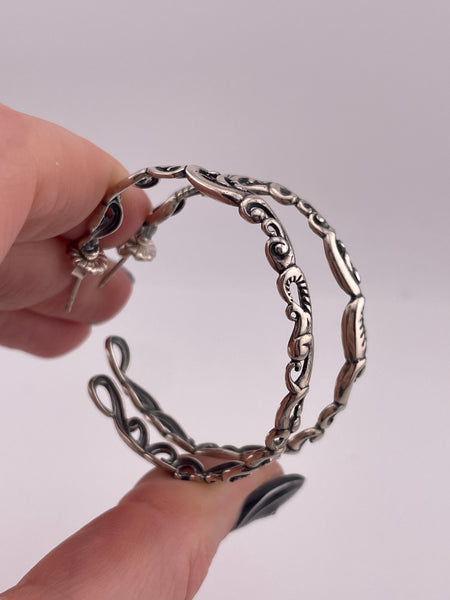 sterling silver large Carolyn Pollack 1 3/4" cut-out post hoop earrings