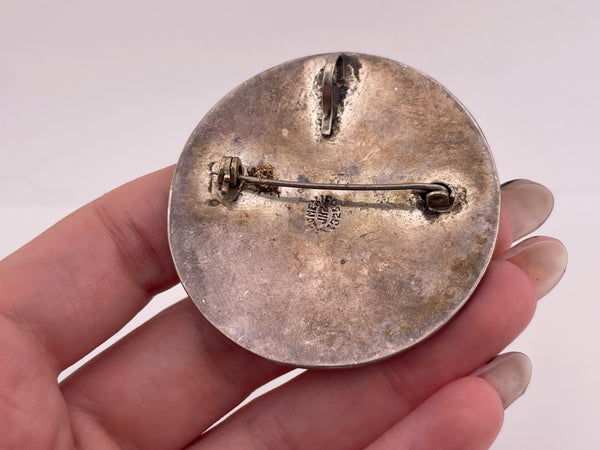 sterling silver man in the sun face brass copper crushed stone resin pendant brooch