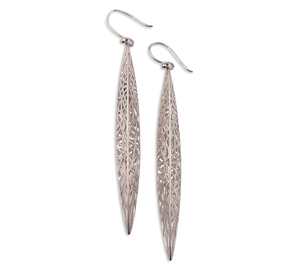 sterling silver long stoneless cut-out dangle earrings