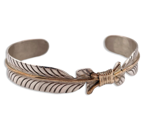 sterling silver & brass feather cuff bracelet