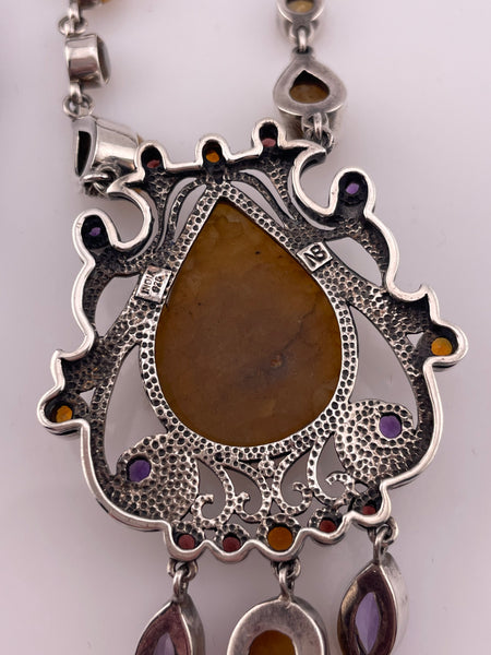 sterling silver 17" to 19-3/4" Nicky Butler multi-stone smoky quartz strand necklace