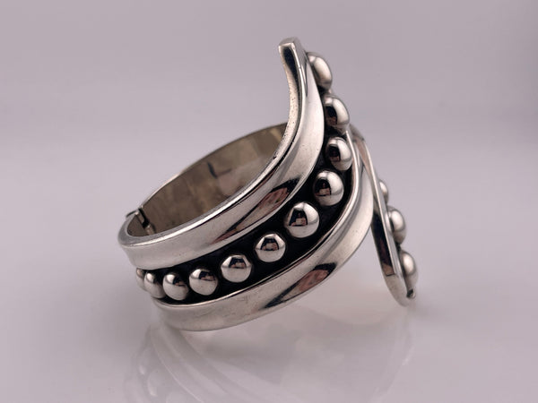 sterling silver stoneless Mexican dome ball design bypass clamper bracelet