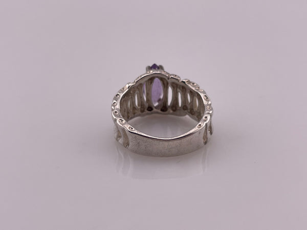 size 7.75 sterling silver faceted marquise shape amethyst ring