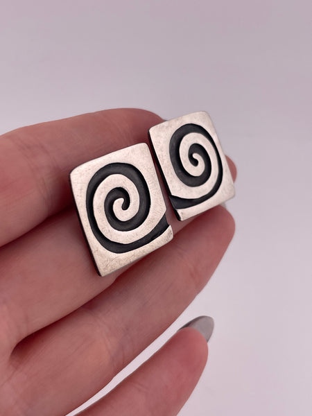 sterling silver Mexican spiral swirl square post earrings