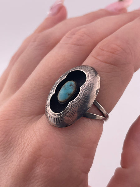 size 8.25 sterling silver turquoise stamped shadowbox ring