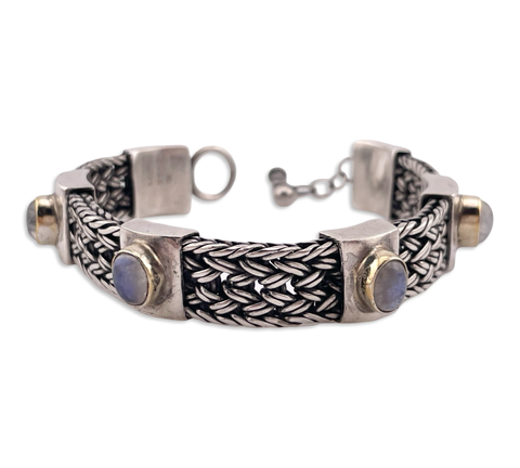 sterling silver rainbow moonstone woven toggle-clasp link bracelet **AS IS**