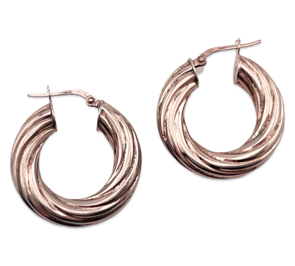 sterling silver rose gold wash 7/8" textured tube hoop earrings