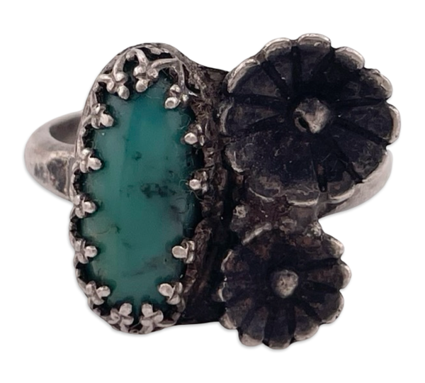 size 6 sterling silver turquoise flower ring