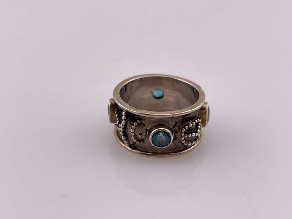 size 6 sterling silver faceted topaz nautical theme band ring ***Chipped Stone***