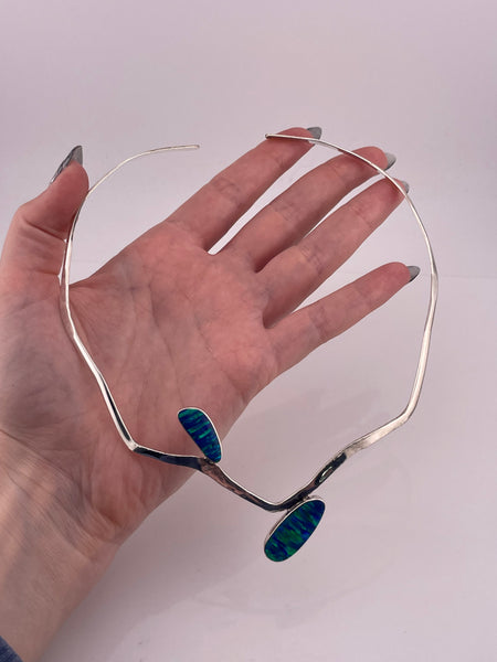 sterling silver 16-1/4" opal simulant collar necklace