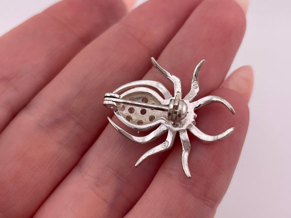 sterling silver rhinestone spider brooch pin
