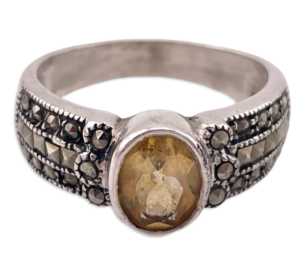 size 8 sterling silver faceted citrine marcasite ring