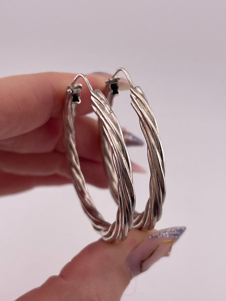 sterling silver 1-5/8" flattened cable hoop earrings