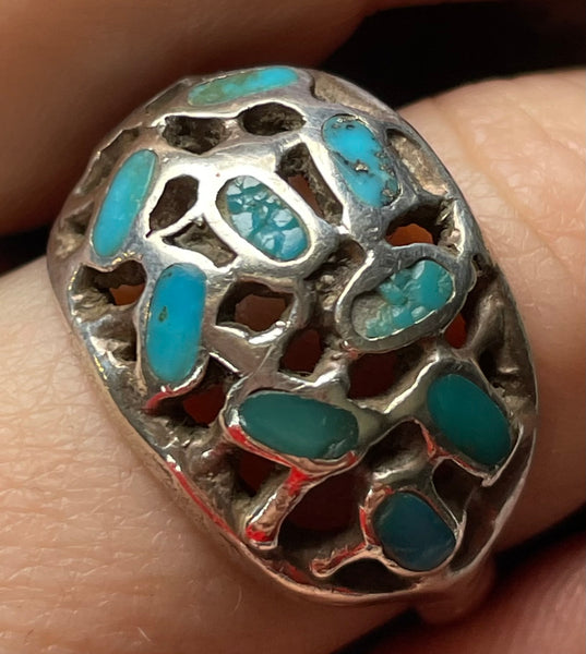 size 10.25 sterling silver unique turquoise ring **AS IS**