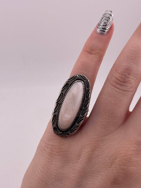 size 5.25 sterling silver mother of pearl stamped ring
