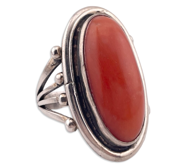 size 7.75 sterling silver coral four prong shank ring