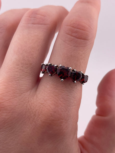 size 9 sterling silver rhodium plated faceted heart garnet ring