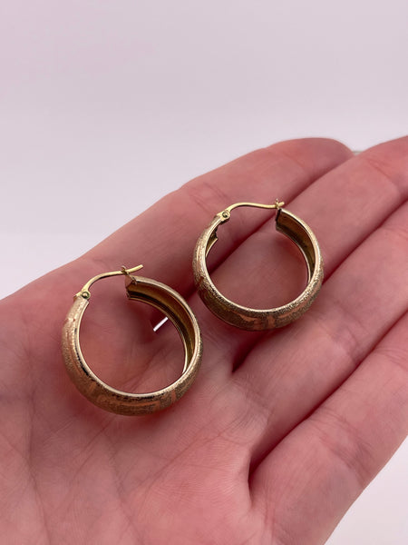 sterling silver 15/16" gold wash Greek Key matte finish etched hoop earrings
