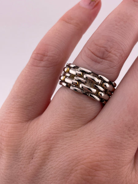 size 6.75 sterling silver panther link style band ring