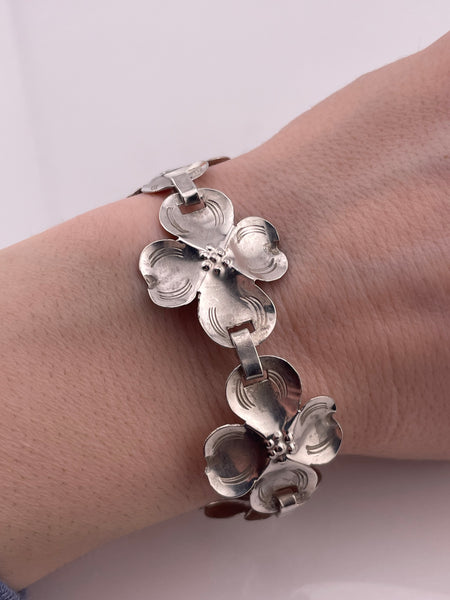 sterling silver 7-5/8" dogwood flower link bracelet