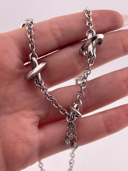 sterling silver designer Movado spacer diamond dangle necklace