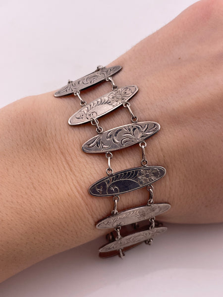 sterling silver etched floral link bracelet