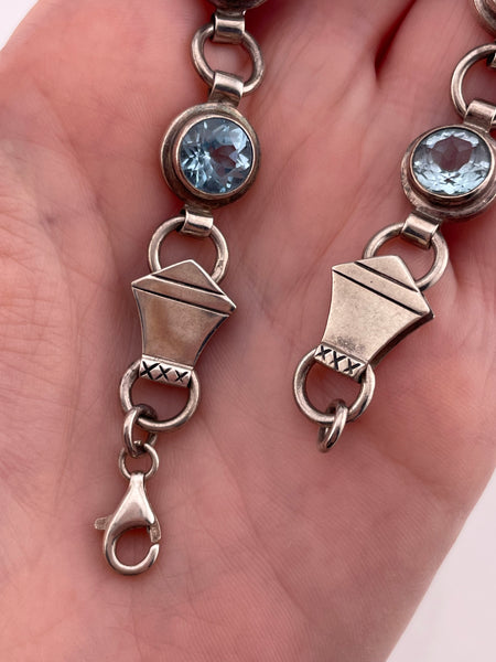 sterling silver 7" rutilated quartz & faceted blue topaz link bracelet