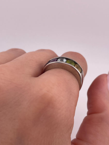 size 8 sterling silver multi-gemstone ring