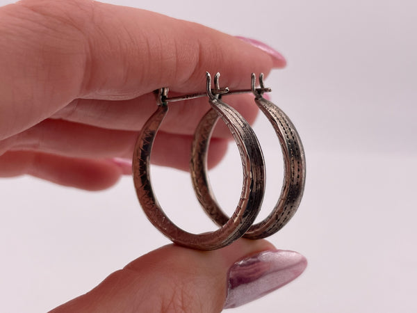 sterling silver etched hoop earrings