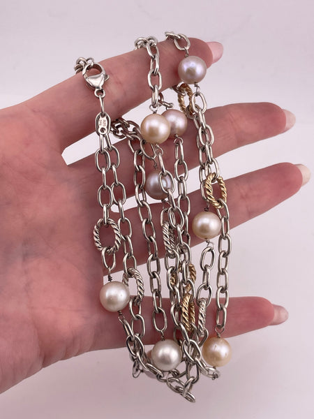 sterling silver & gold plated double strand IPS Imperial Pearl Syndicate necklace