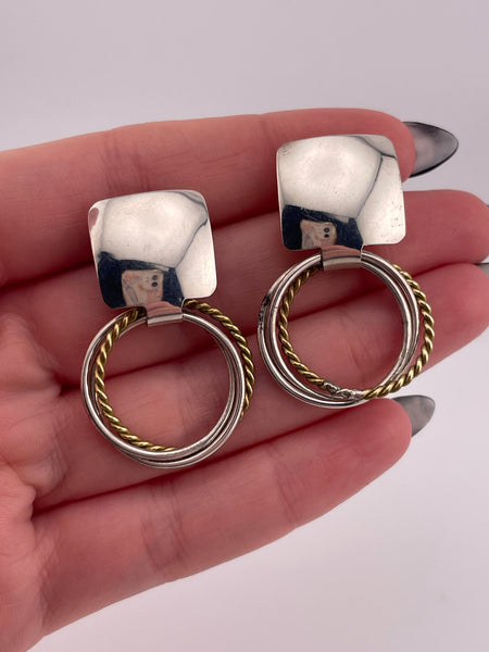 sterling silver & brass door-knocker post dangle earrings