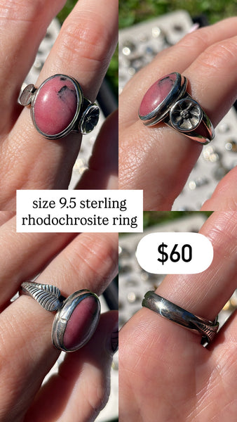 RESERVED PRIVATE LISTING -- sterling silver rhodocrosite ring A43
