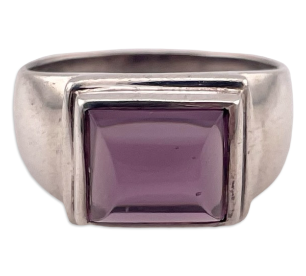 size 6.75 sterling silver shaped purple glass rectangle ring