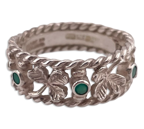 size 6.25 sterling silver shamrock green quartz ring