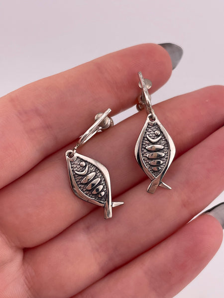 sterling silver fish screw-back earrings