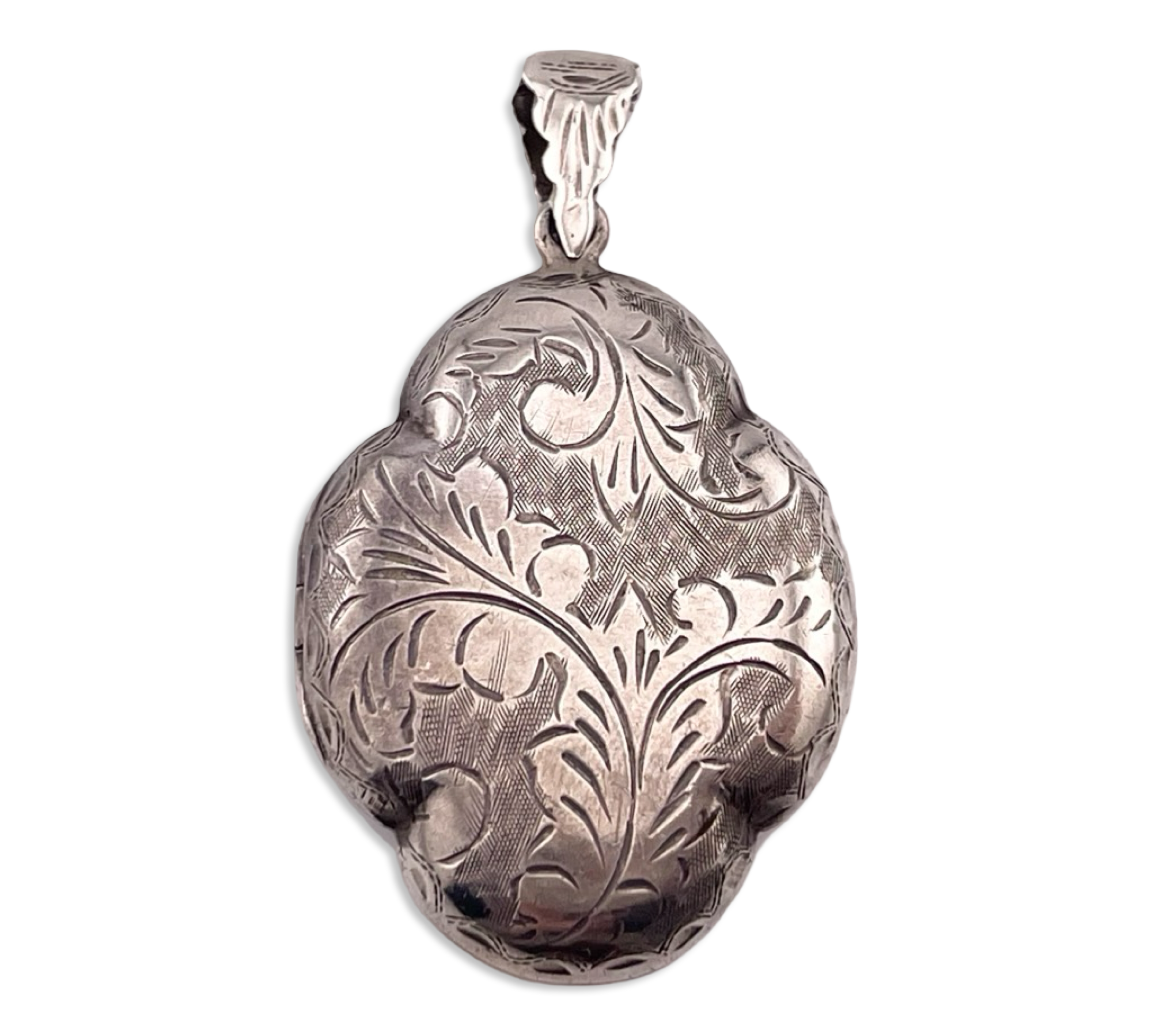 sterling silver shaped etched locket pendant