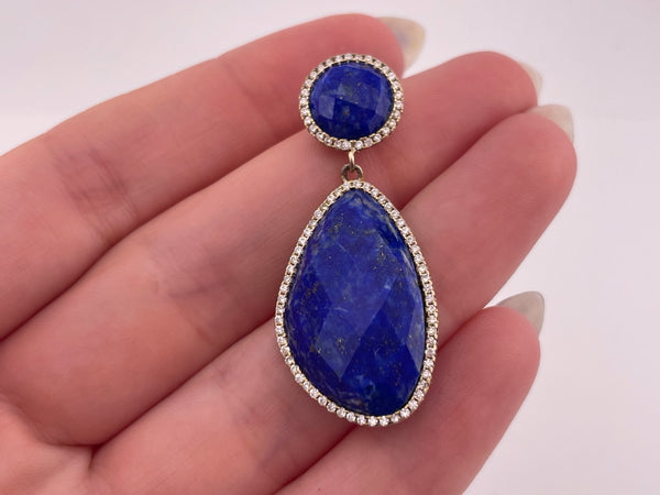sterling silver gold wash faceted lapis rhinestone pendant