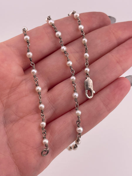 sterling silver 16" faux pearl strand necklace