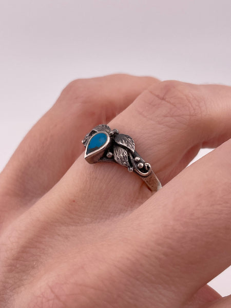 size 7 sterling silver turquoise leaf ring