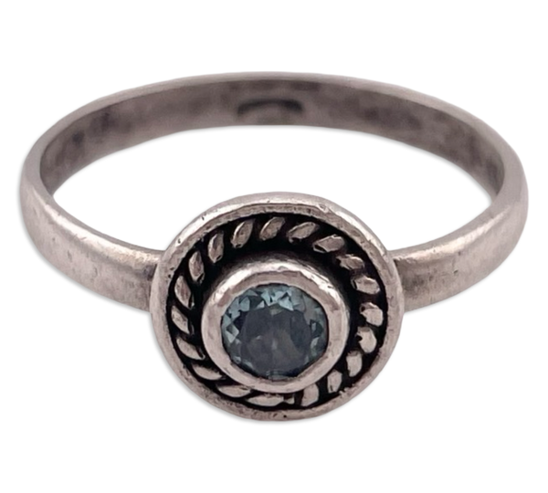 size 6.25 sterling silver faceted blue glass ring