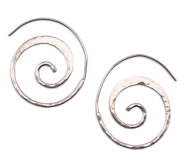sterling silver Mexican threader hammered swirl spiral earrings