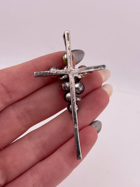 sterling silver rhinestone & colored glass cross pendant