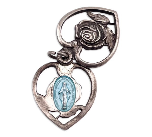 sterling silver religious Mary rose heart slide pendant