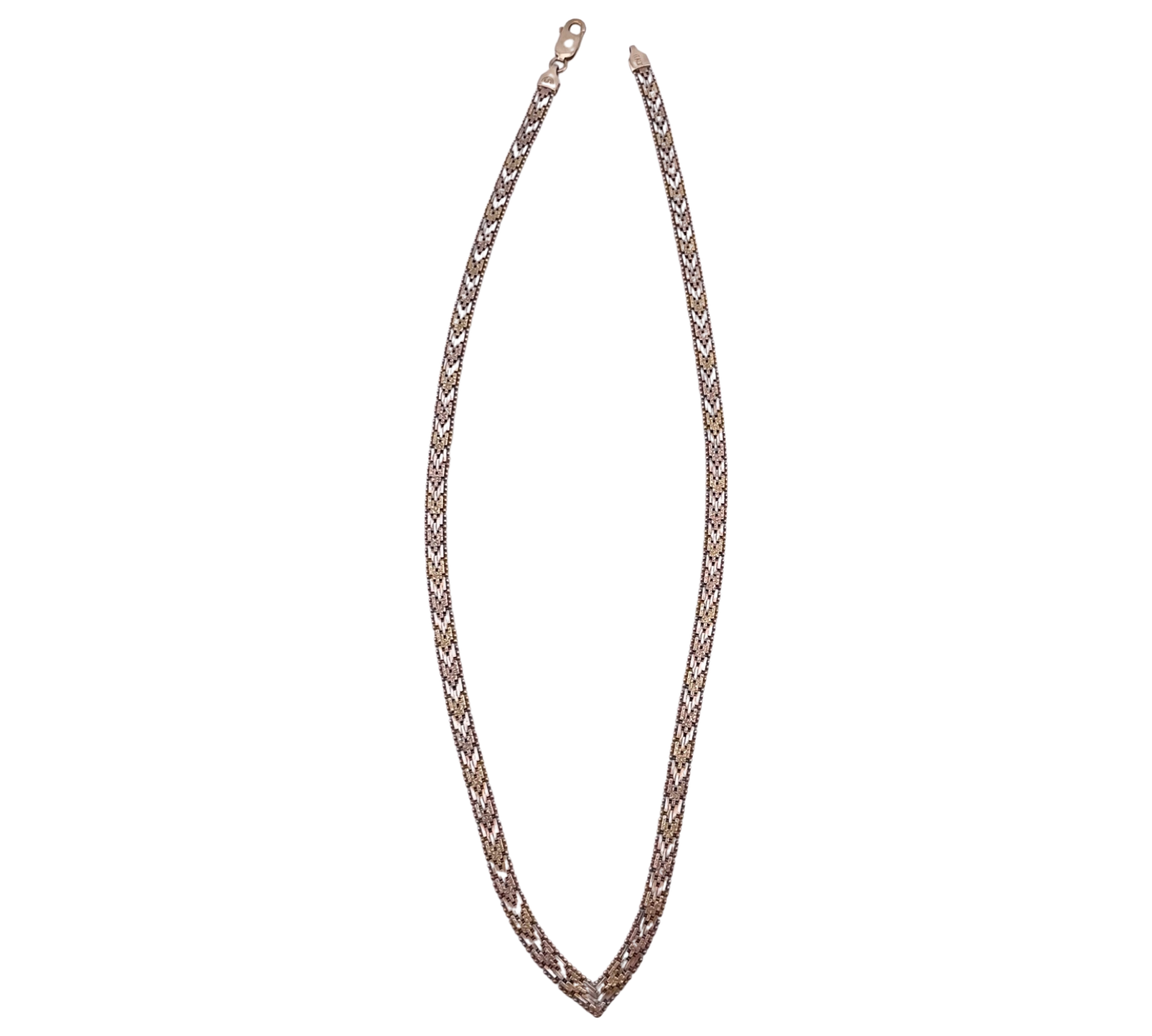 sterling silver & gold plated tri-colored chain V necklace
