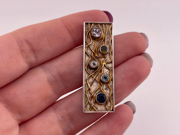 sterling silver gold wash faceted multi-stone pendant