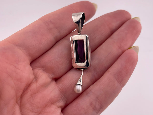 sterling silver faceted amethyst pearl pendant