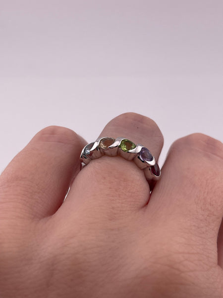 size 6 sterling silver rhodium plated multi-gemstone ring