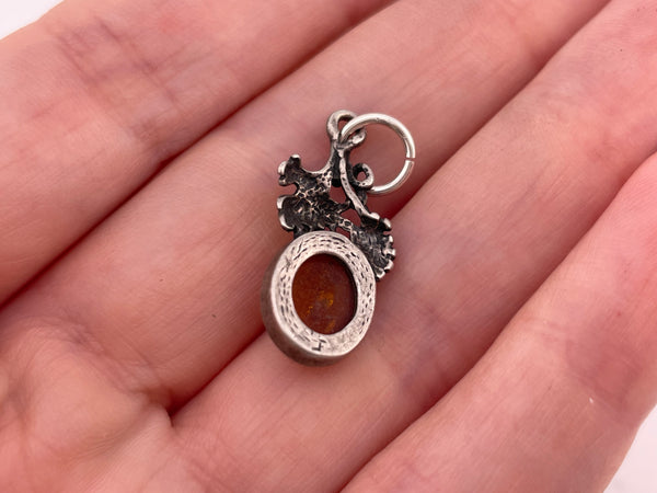 sterling silver small composite amber pendant