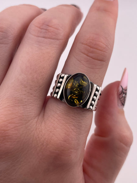 size 8 sterling silver oval amber ring